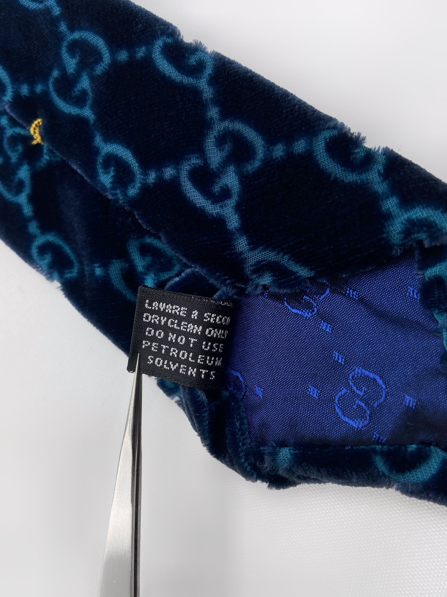 Gucci Fall 1997 Tom Ford Turquoise Monogrammed Velvet Silk Tie