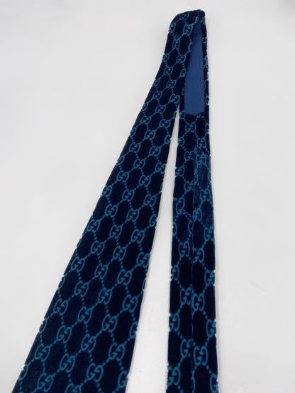 Gucci Fall 1997 Tom Ford Turquoise Monogrammed Velvet Silk Tie