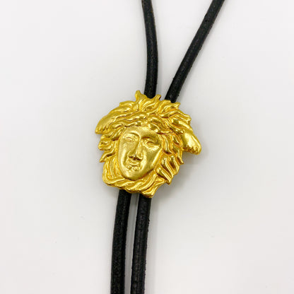 Gianni Versace Spring 1993 Signature Runway Gold Medusa Leather Bolo Tie Necklace