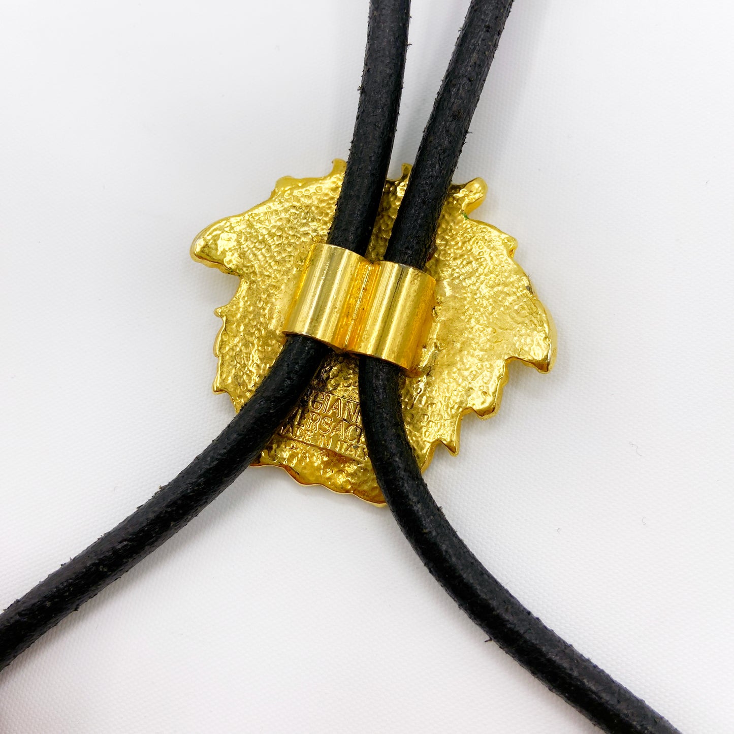 Gianni Versace Spring 1993 Signature Runway Gold Medusa Leather Bolo Tie Necklace