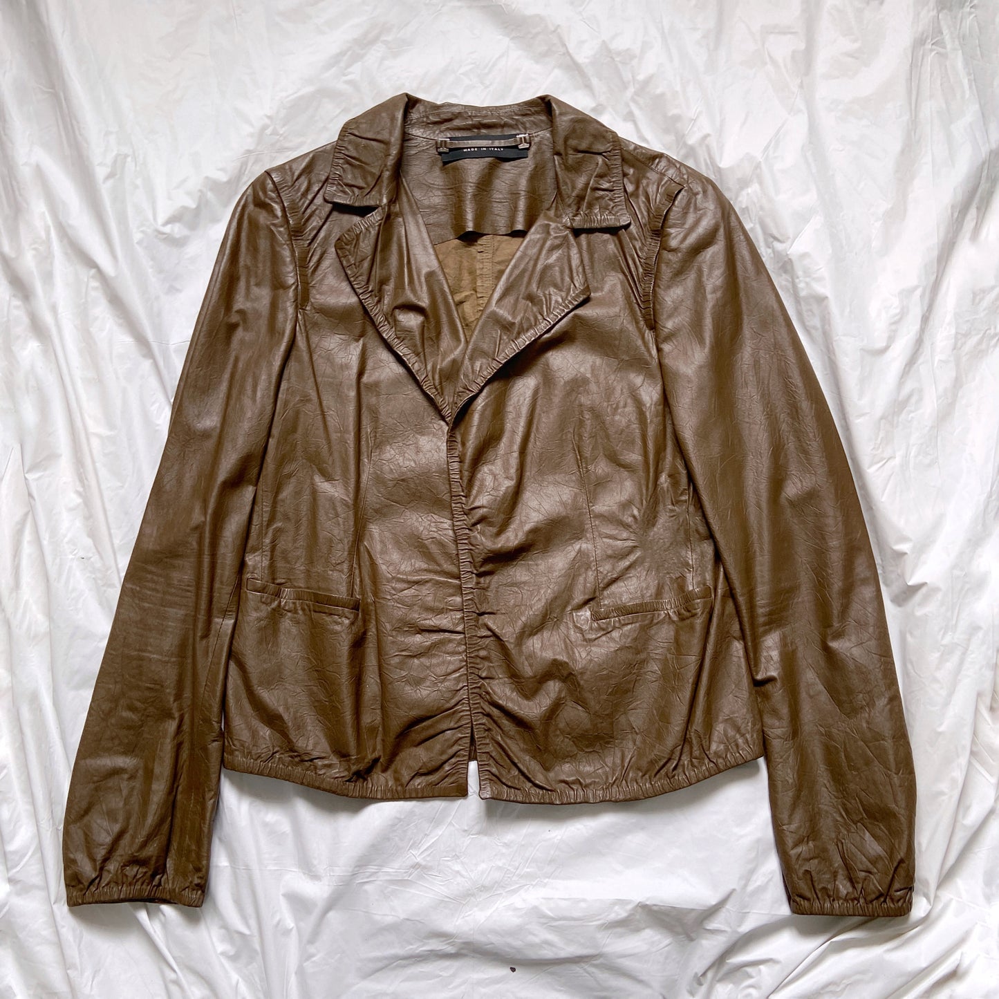 Gucci Tom Ford Brown Leather Buttonless Blazer Jacket