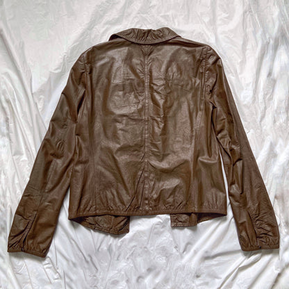 Gucci Tom Ford Brown Leather Buttonless Blazer Jacket