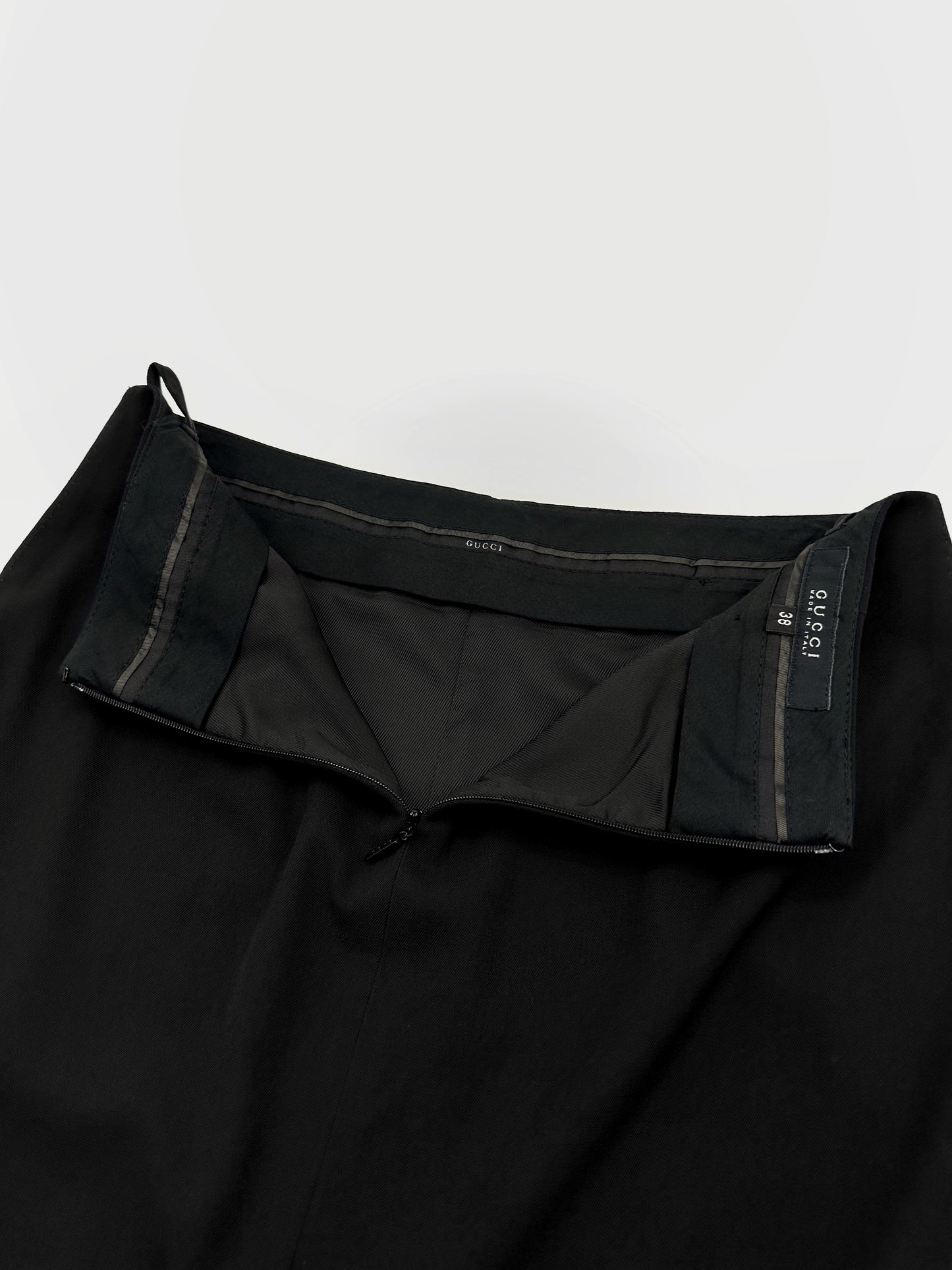 Gucci Fall 2001 Tom Ford 3-Buttoned Black Laine Wool Blazer Jacket Skirt Set 42&38