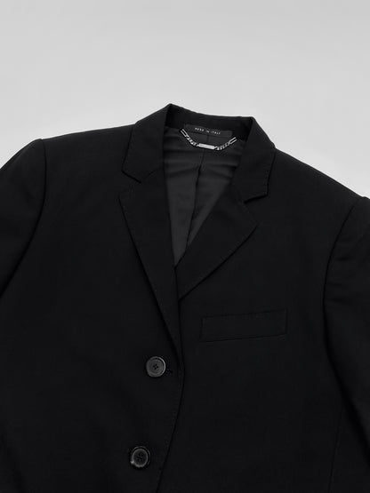 Gucci Fall 2001 Tom Ford 3-Buttoned Black Laine Wool Blazer Jacket Skirt Set 42&38