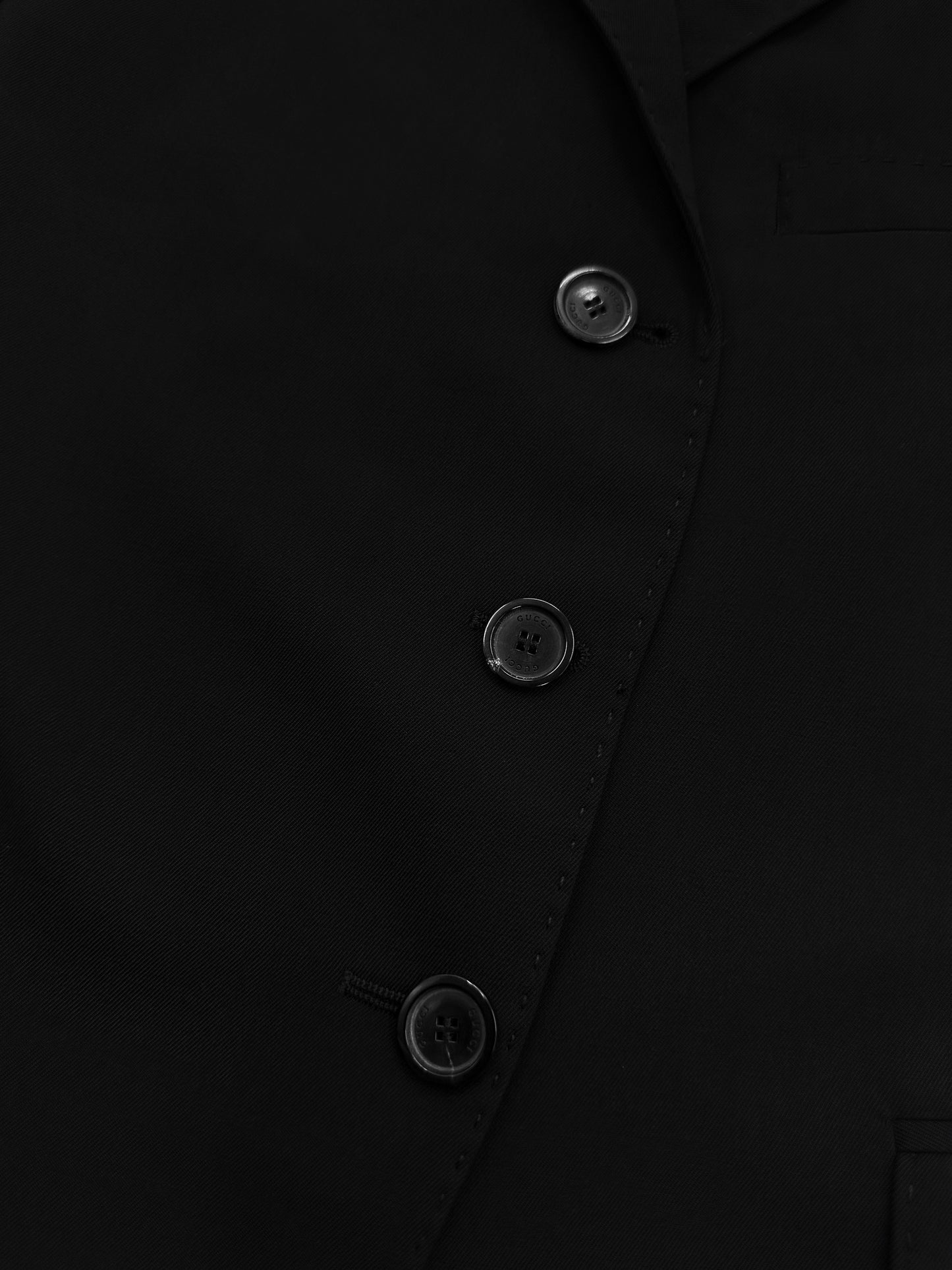 Gucci Fall 2001 Tom Ford 3-Buttoned Black Laine Wool Blazer Jacket Skirt Set 42&38