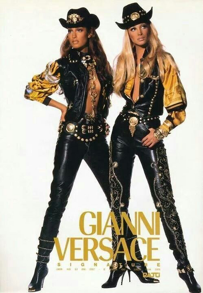 Gianni Versace Fall 1992 Midnight Cowgirl Lambskin Leather Vest with Mongolian Hair Collar and Gold Medusa Embellishments