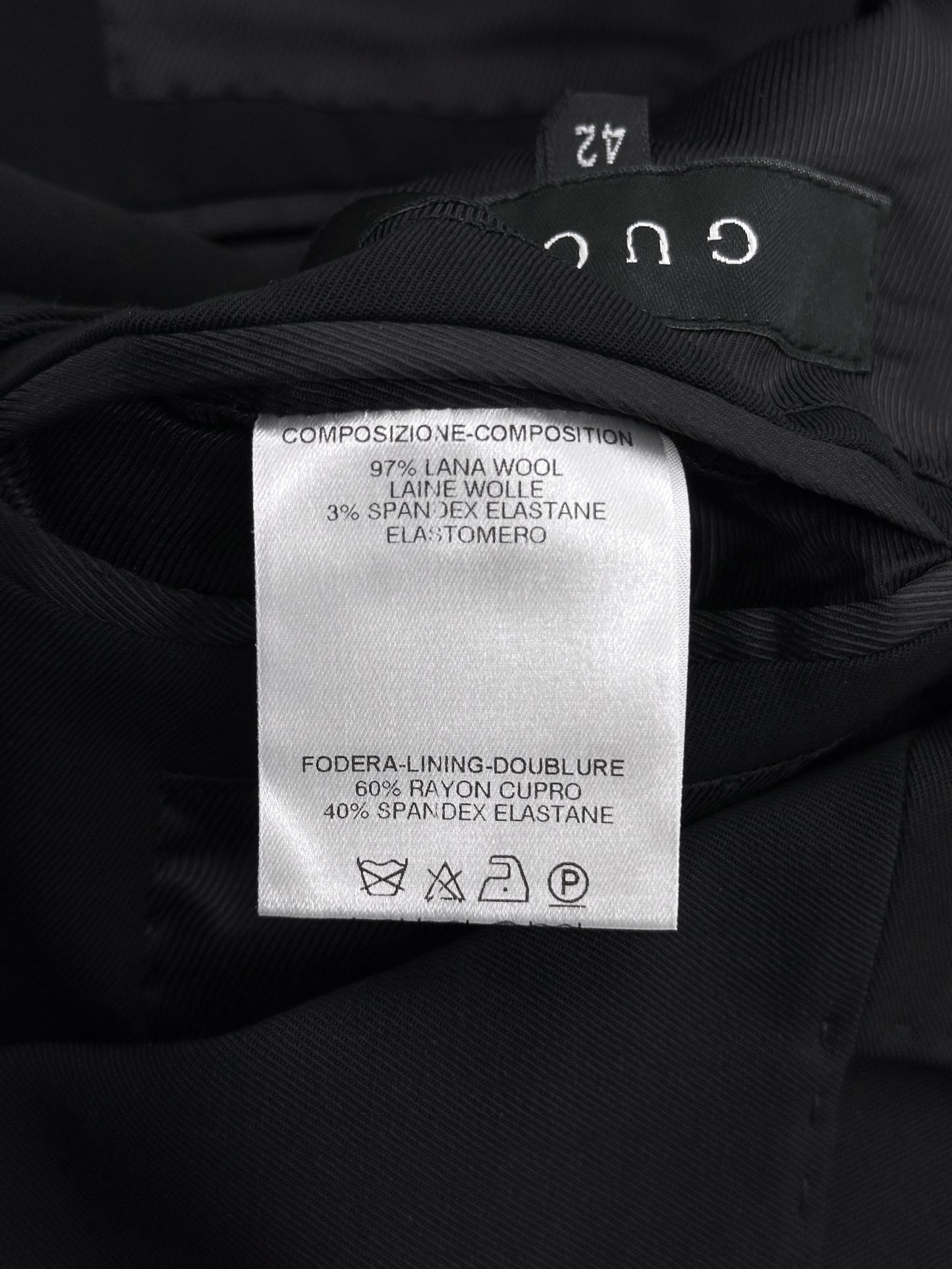 Gucci Fall 2001 Tom Ford 3-Buttoned Black Laine Wool Blazer Jacket Skirt Set 42&38