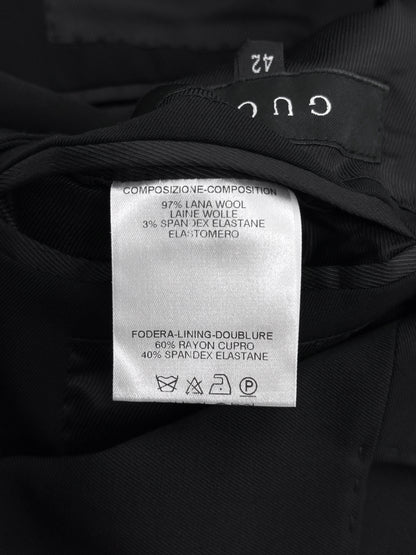 Gucci Fall 2001 Tom Ford 3-Buttoned Black Laine Wool Blazer Jacket Skirt Set 42&38
