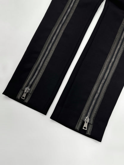ICONIC Gucci Fall 2001 Tom Ford Black Wool &amp; Leather Zipper Pants 42