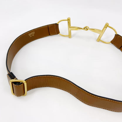 Gucci Fall 1995 Tom Ford Gold Horsebit Brown Leather Belt 30