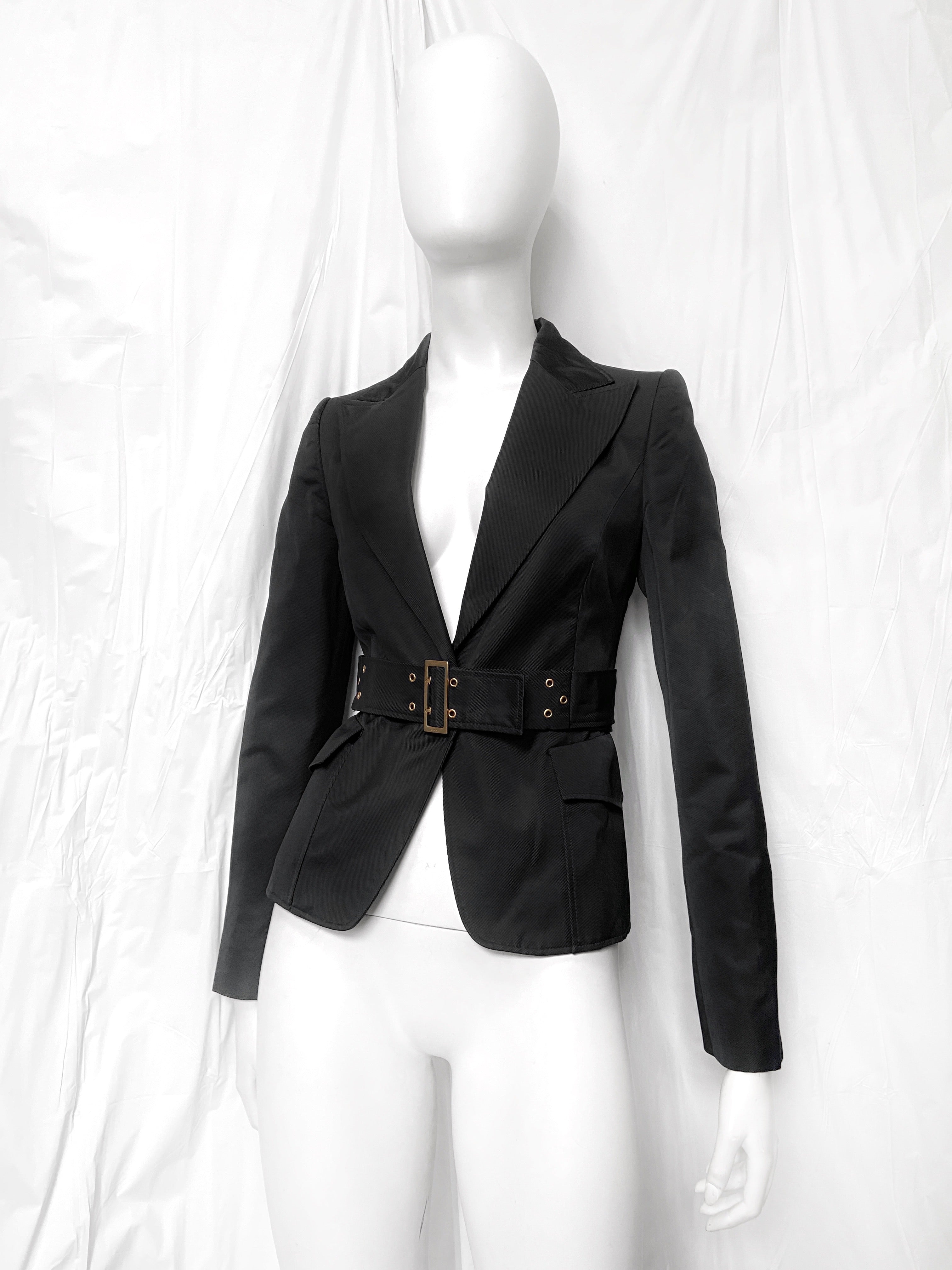 Gucci Fall 2003 Tom Ford Black Belted Bondage Blazer Jacket