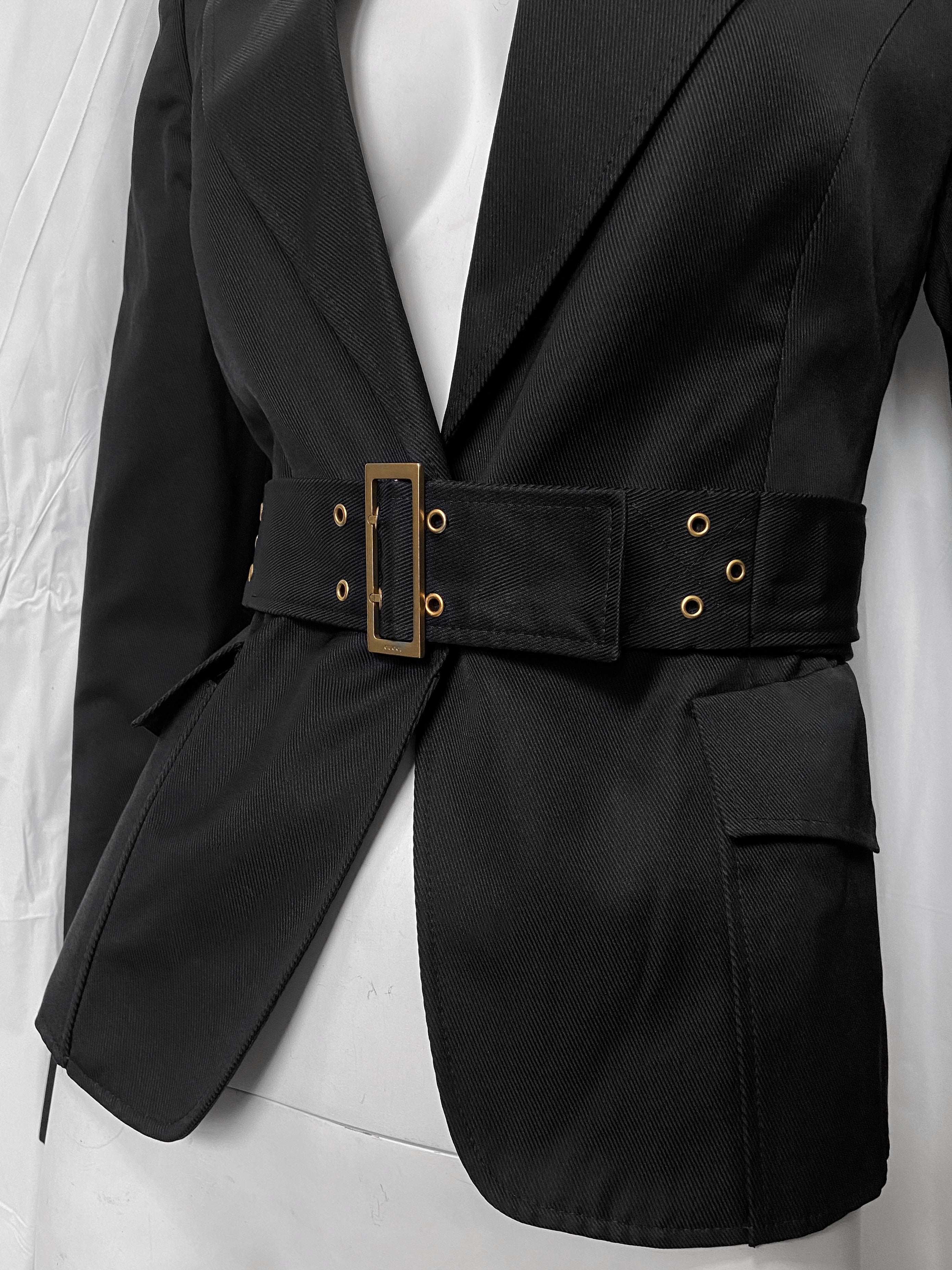 Gucci Fall 2003 Tom Ford Black Belted Bondage Blazer Jacket Gucci Fall 2003 Tom Ford Black Belted Bondage Blazer Jacket
