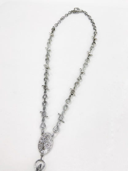 Jean Paul Gaultier 90s Sample Silver Barbed Wire Cross Chain Necklace