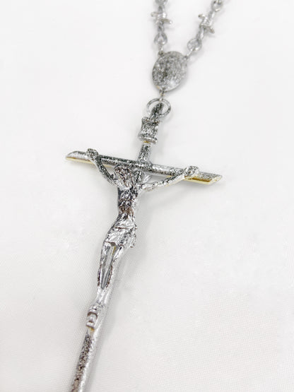 Jean Paul Gaultier 90s Sample Silver Barbed Wire Cross Chain Necklace