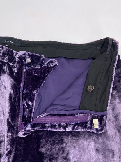 Gucci Fall 1999 Tom Ford Purple Crushed Velvet Flared Pants 42