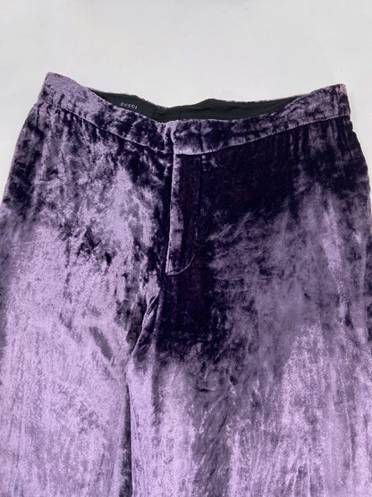 Gucci Fall 1999 Tom Ford Purple Crushed Velvet Flared Pants 42