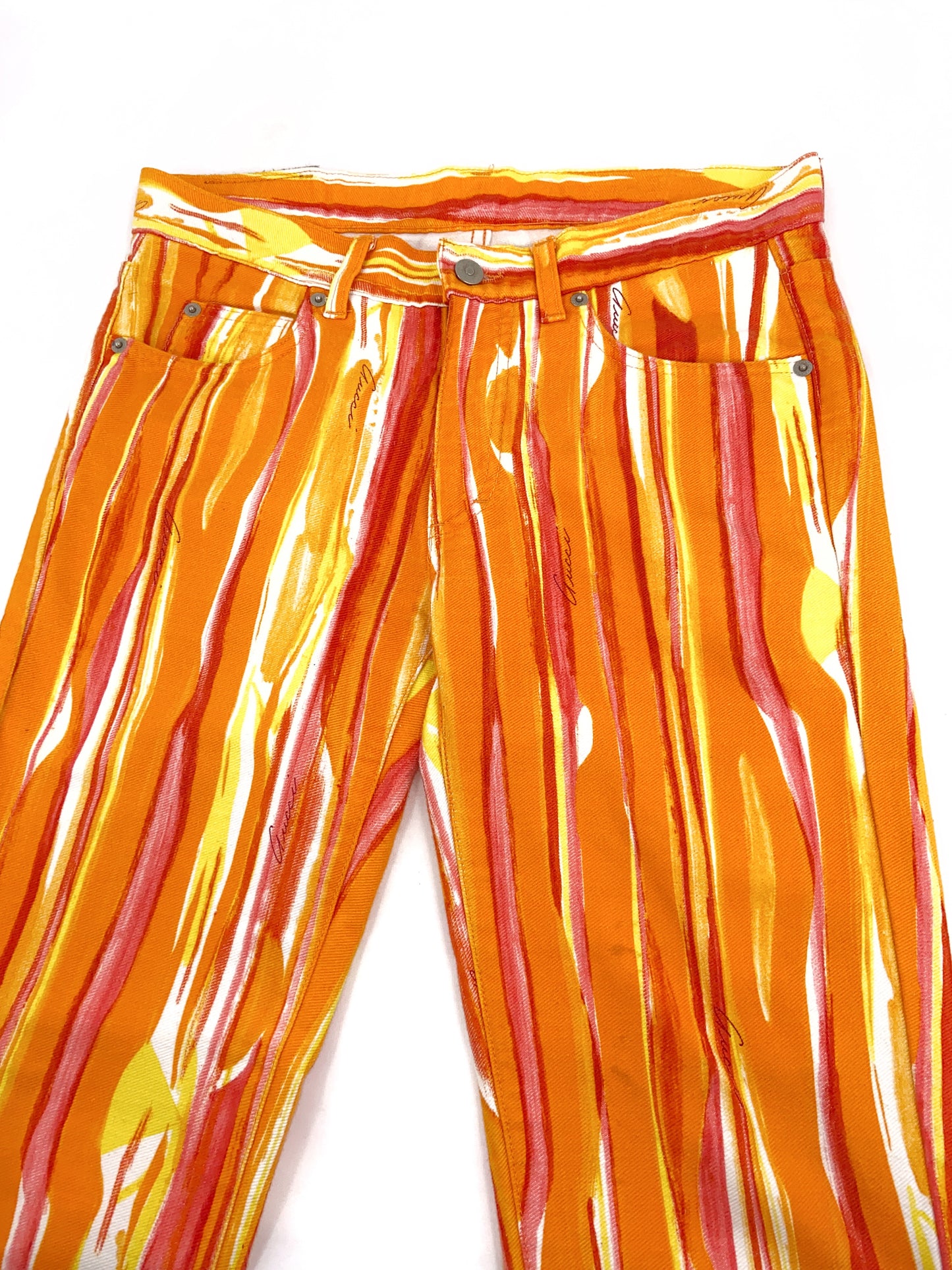 Gucci Spring 1996 Tom Ford Men’s Orange Psychedelic Print Denim Jeans Pants 46