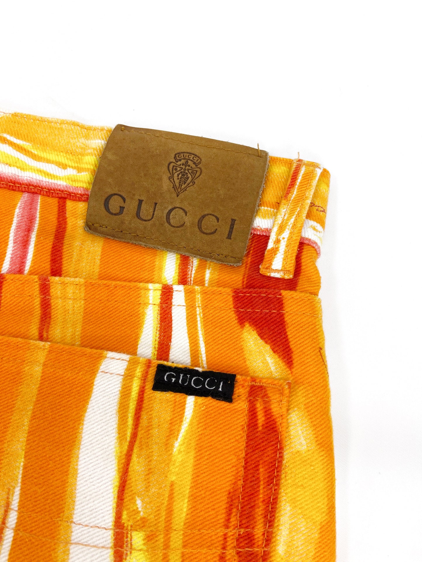 Gucci Spring 1996 Tom Ford Men’s Orange Psychedelic Print Denim Jeans Pants 46