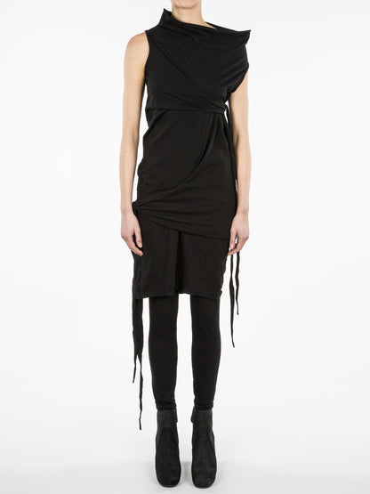 Rick Owens DRKSHDW Spring 2018 Black Tie-up Asymmetrical Tunic Dress S