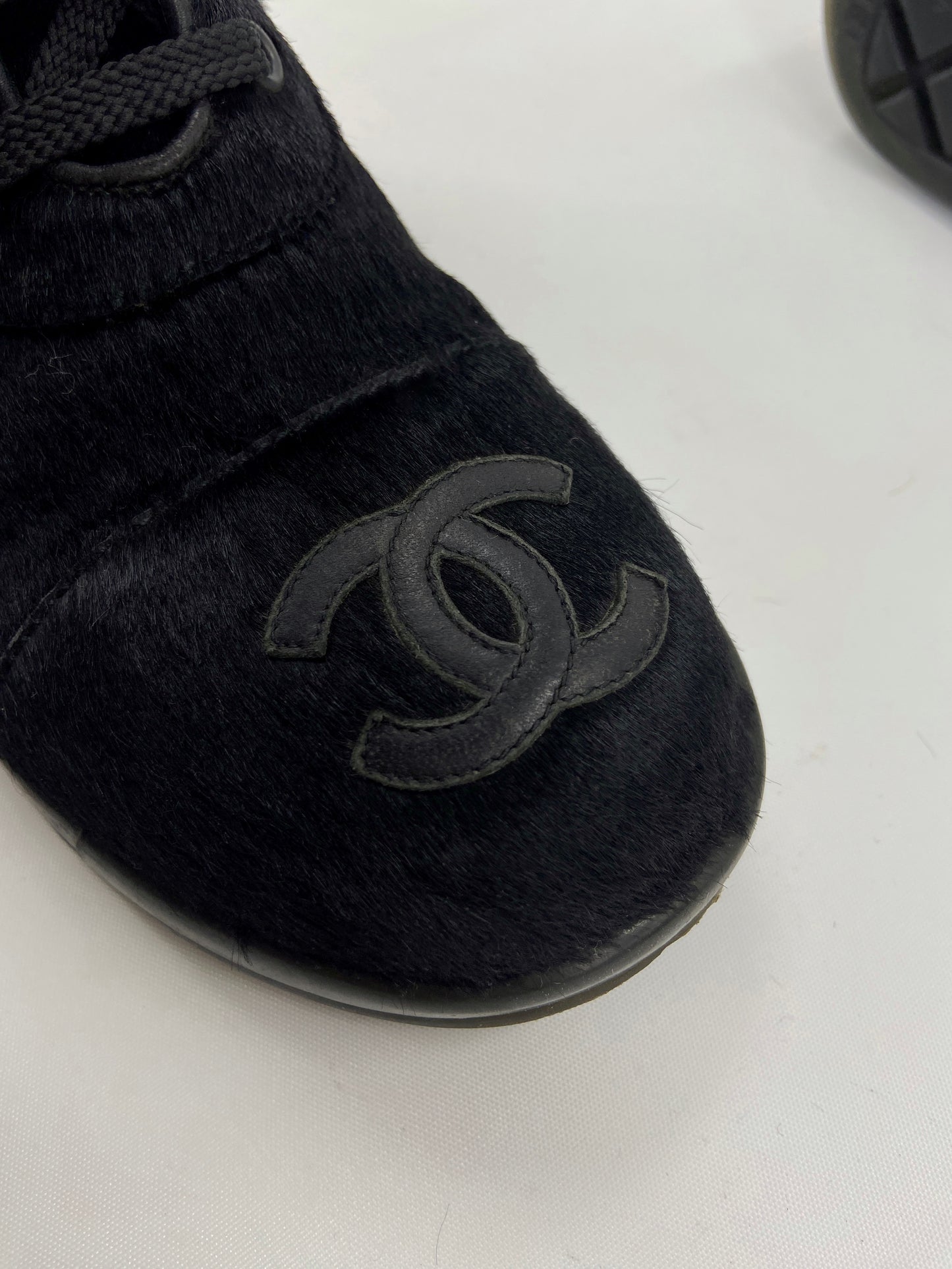 Chanel Fall 2000 Karl Lagerfeld Pony hair Calfskin Logo Quilted Combat boot 38