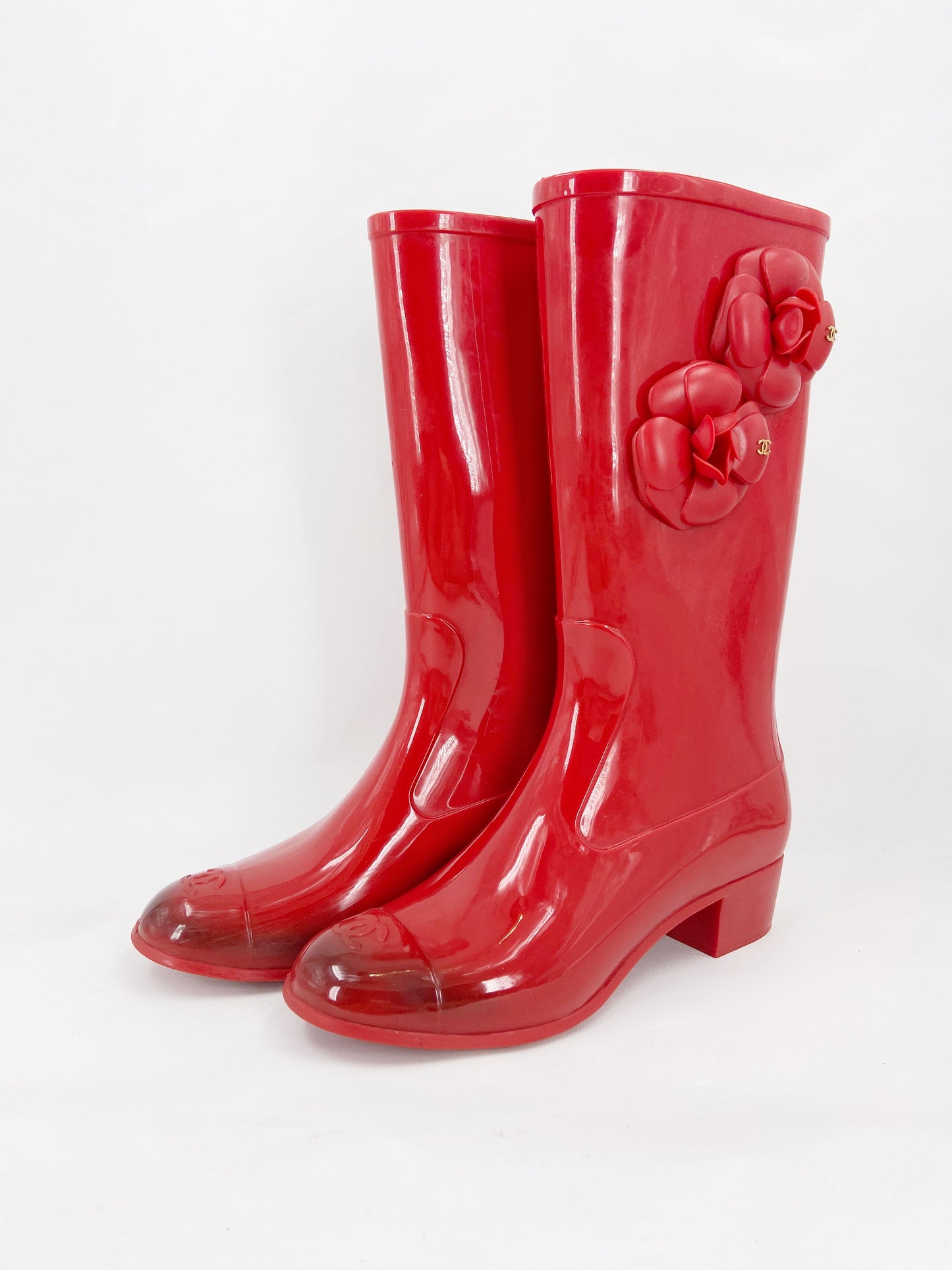 Chanel Karl Lagerfeld Red Camellia Rubber Rainboot