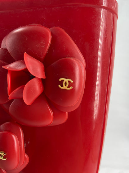 Chanel Karl Lagerfeld Red Camellia Rubber Rainboot