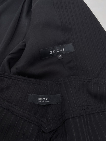 Gucci Fall 2004 Tom Ford Black Pinstriped Wool Blazer Pants Suit 44