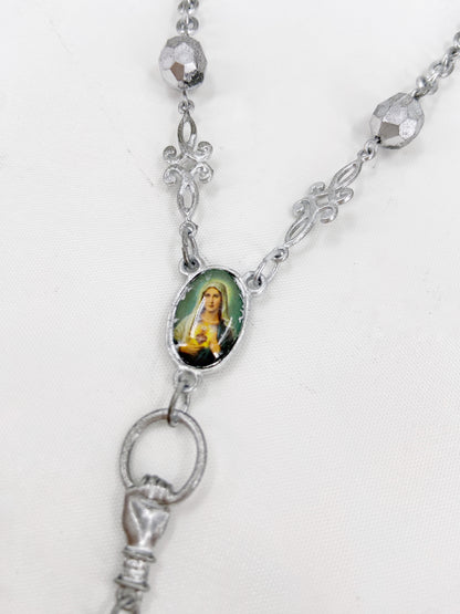 Jean Paul Gaultier 90s Sample Silver Virgin Mary Cross Chain Necklace