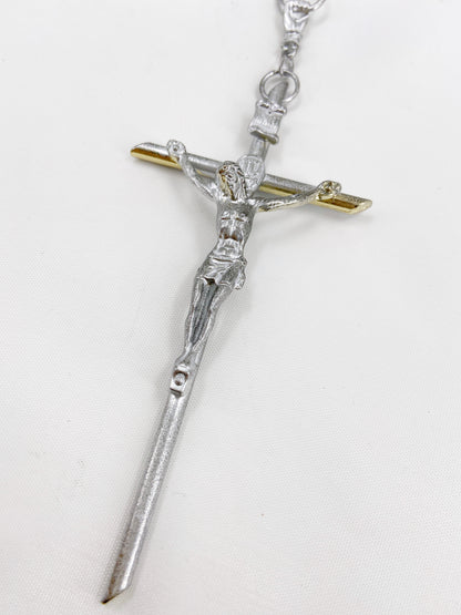 Jean Paul Gaultier 90s Sample Silver Virgin Mary Cross Chain Necklace