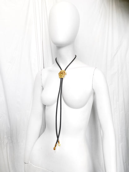 Gianni Versace Spring 1993 Signature Runway Gold Medusa Leather Bolo Tie Necklace