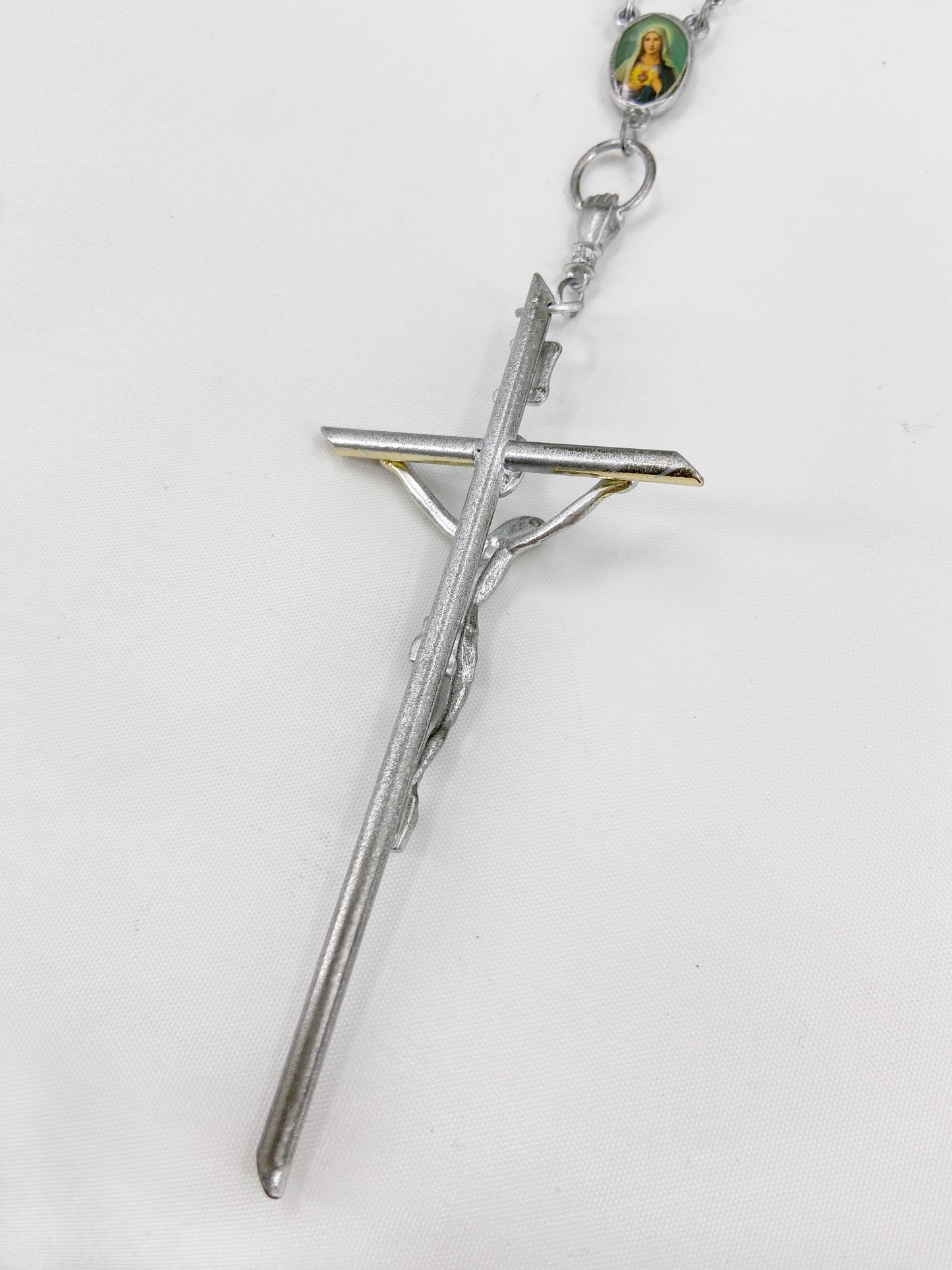 Jean Paul Gaultier 90s Sample Silver Virgin Mary Cross Chain Necklace