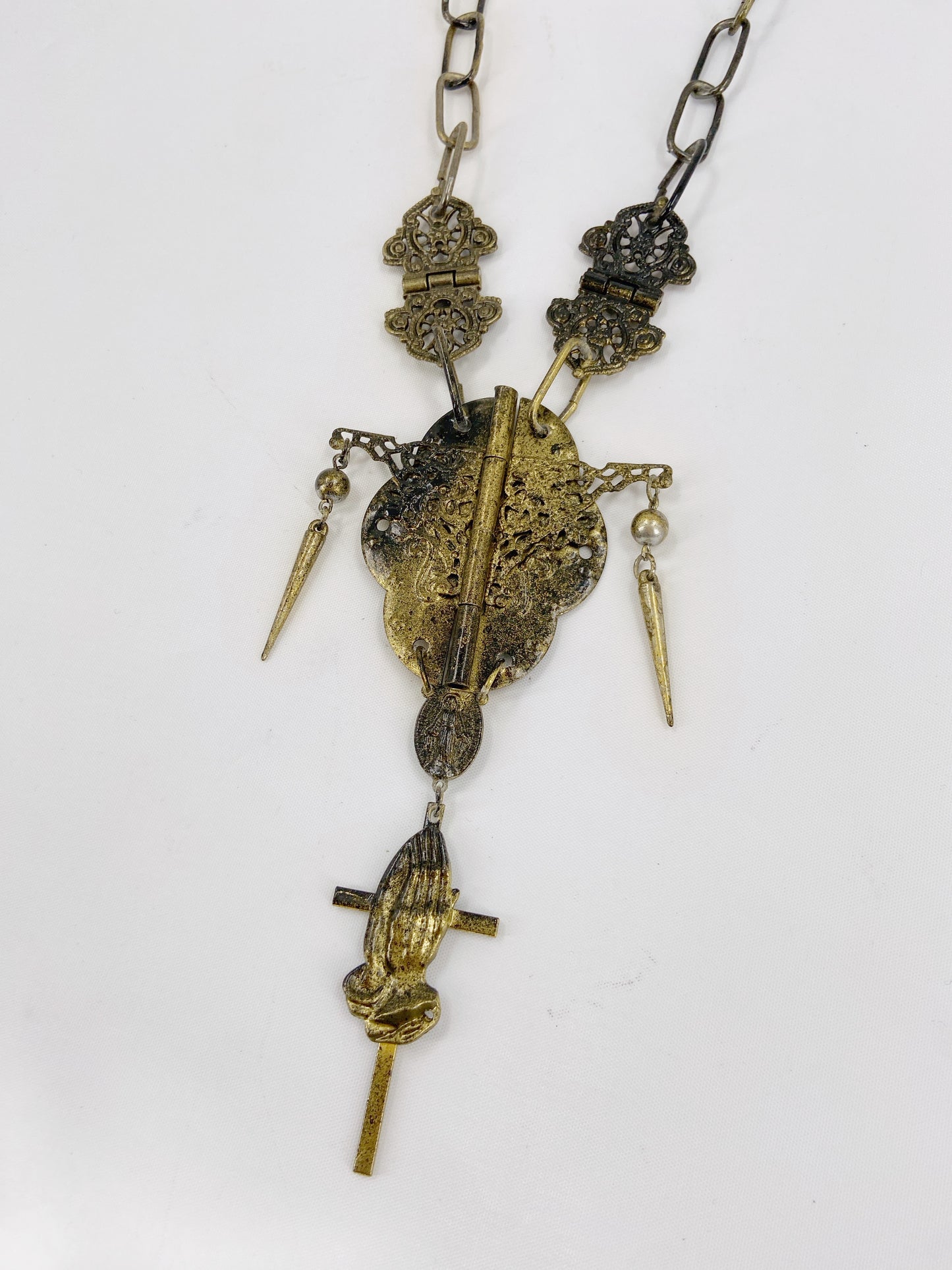 Jean Paul Gaultier 90s Sample Oversized HInge Spike Cross Chain Necklace