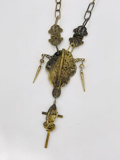 Jean Paul Gaultier 90s Sample Oversized HInge Spike Cross Chain Necklace