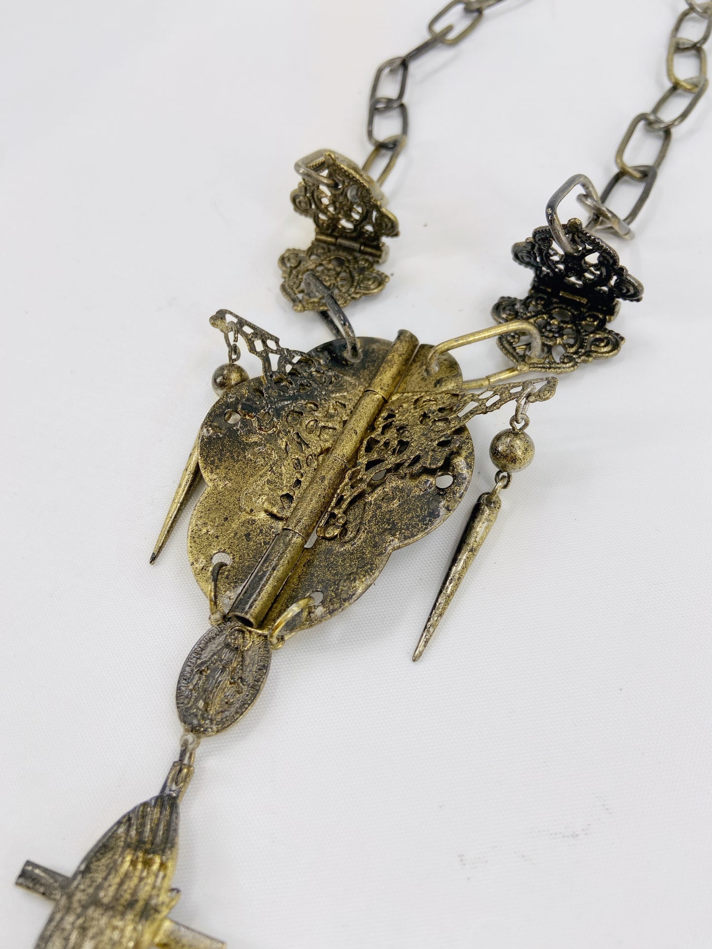 Jean Paul Gaultier 90s Sample Oversized HInge Spike Cross Chain Necklace