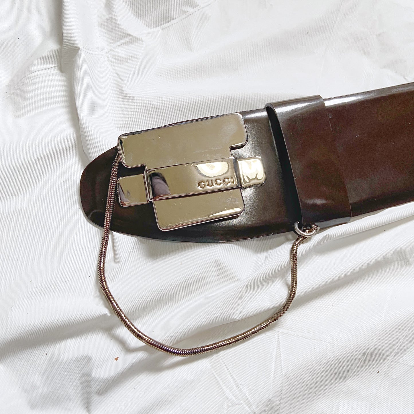 Gucci Fall 1996 Tom Ford Men’s T Chain Brown Leather Belt