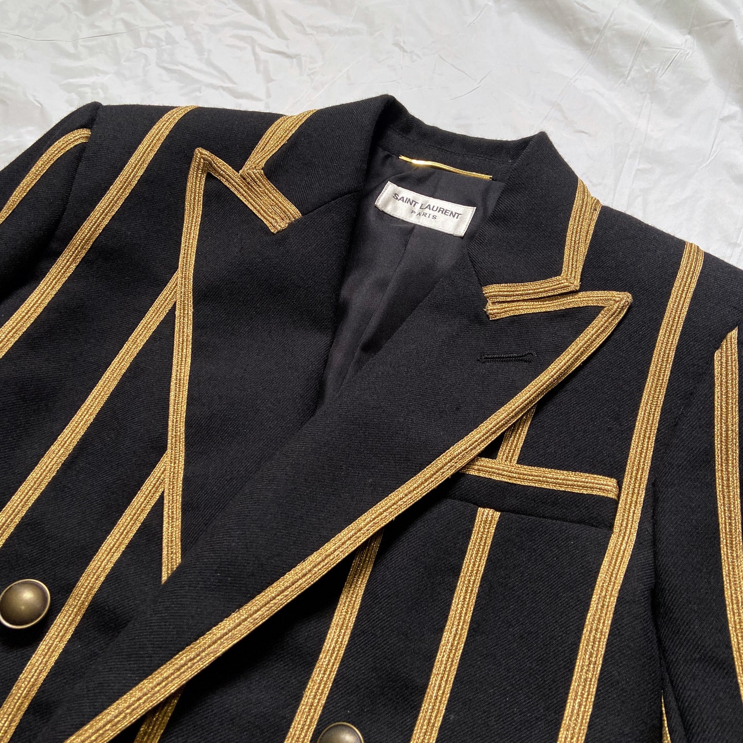 Saint Laurent Spring 2019 Metalica Gold Striped Double-Breasted Blazer 36