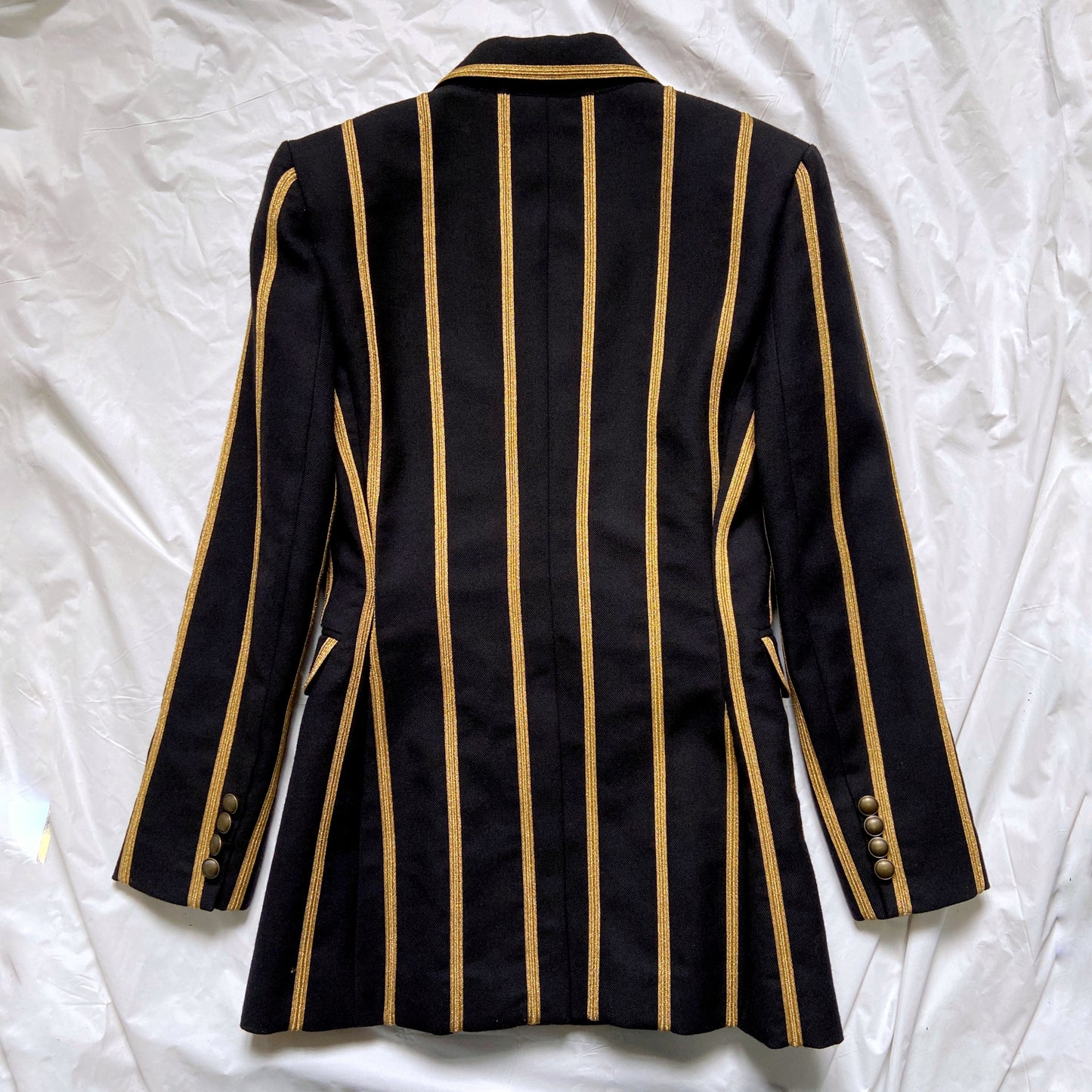 Saint Laurent Spring 2019 Metalica Gold Striped Double-Breasted Blazer 36