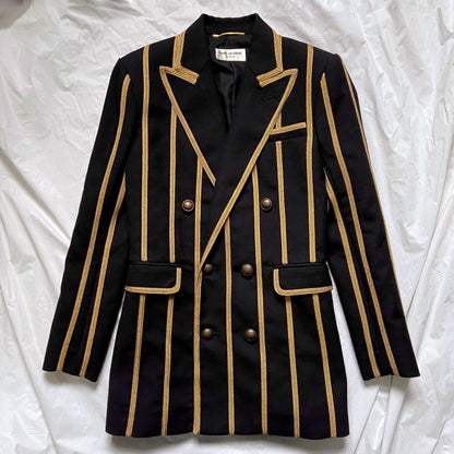 Saint Laurent Spring 2019 Metalica Gold Striped Double-Breasted Blazer 36