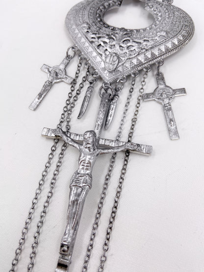 Jean Paul Gaultier 90S Sample Spade Chain Fringe Triple Crucifix Cross Chain Necklace