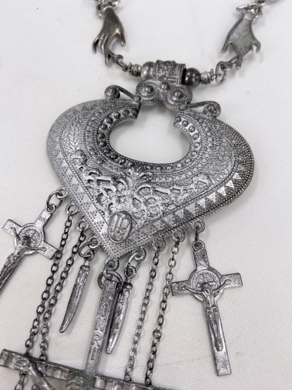 Jean Paul Gaultier 90S Sample Spade Chain Fringe Triple Crucifix Cross Chain Necklace