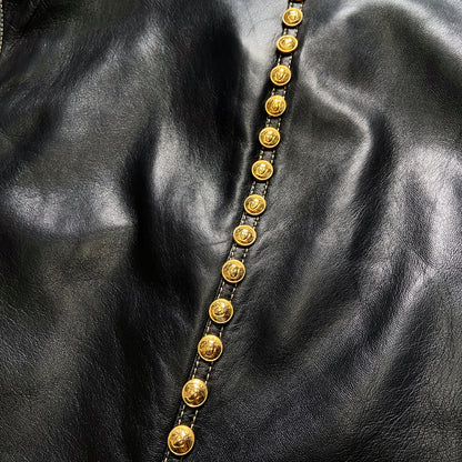 Gianni Versace Fall 1992 Midnight Cowgirl Lambskin Leather Vest with Mongolian Hair Collar and Gold Medusa Embellishments