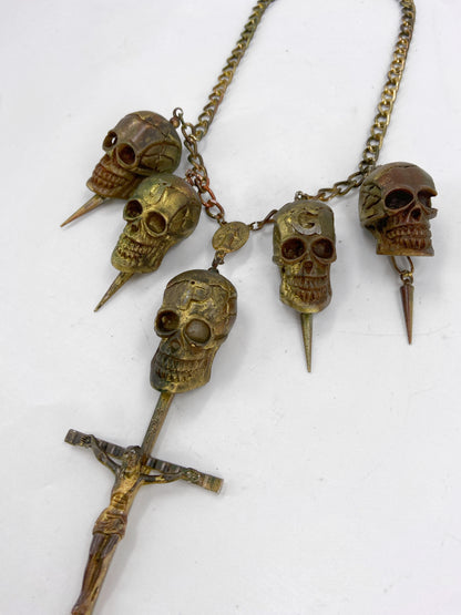 Jean Paul Gaultier 90S Sample 1/1 Gothic JPG Logo 5 Skull Crucifix Cross Chain Necklace