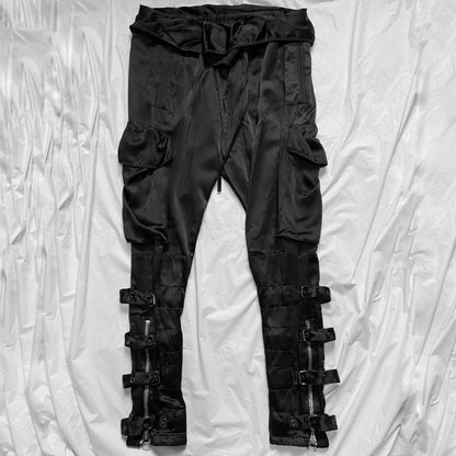 BWNT Balmain Decarnin Era Fall 2009 Black Silk Cargo Bondage Drop Crotch Pants