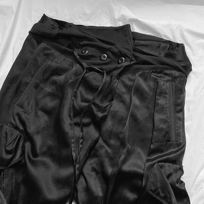 BWNT Balmain Decarnin Era Fall 2009 Black Silk Cargo Bondage Drop Crotch Pants