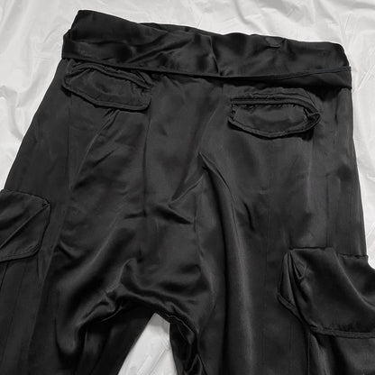 BWNT Balmain Decarnin Era Fall 2009 Black Silk Cargo Bondage Drop Crotch Pants