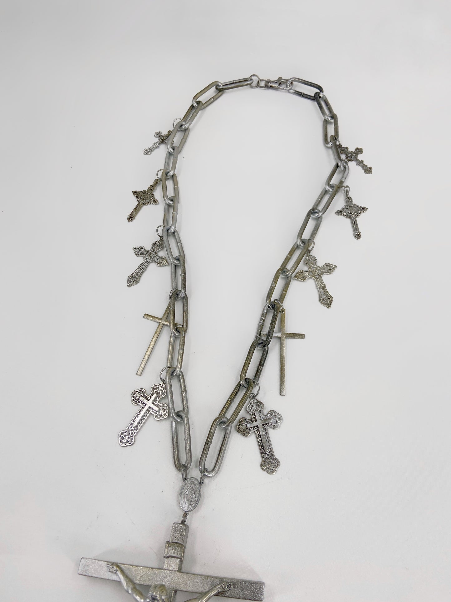 Jean Paul Gaultier 90S Sample 1/1 XXL Silver 11 Crucifix Cross Chain Necklace