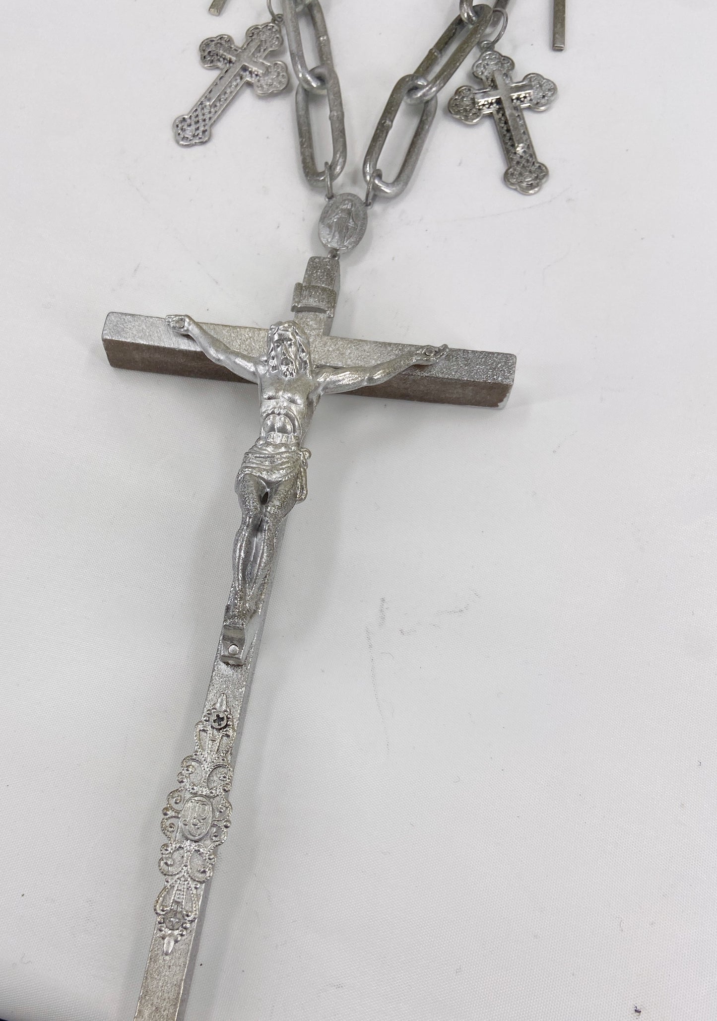 Jean Paul Gaultier 90S Sample 1/1 XXL Silver 11 Crucifix Cross Chain Necklace