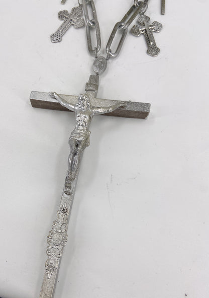 Jean Paul Gaultier 90S Sample 1/1 XXL Silver 11 Crucifix Cross Chain Necklace