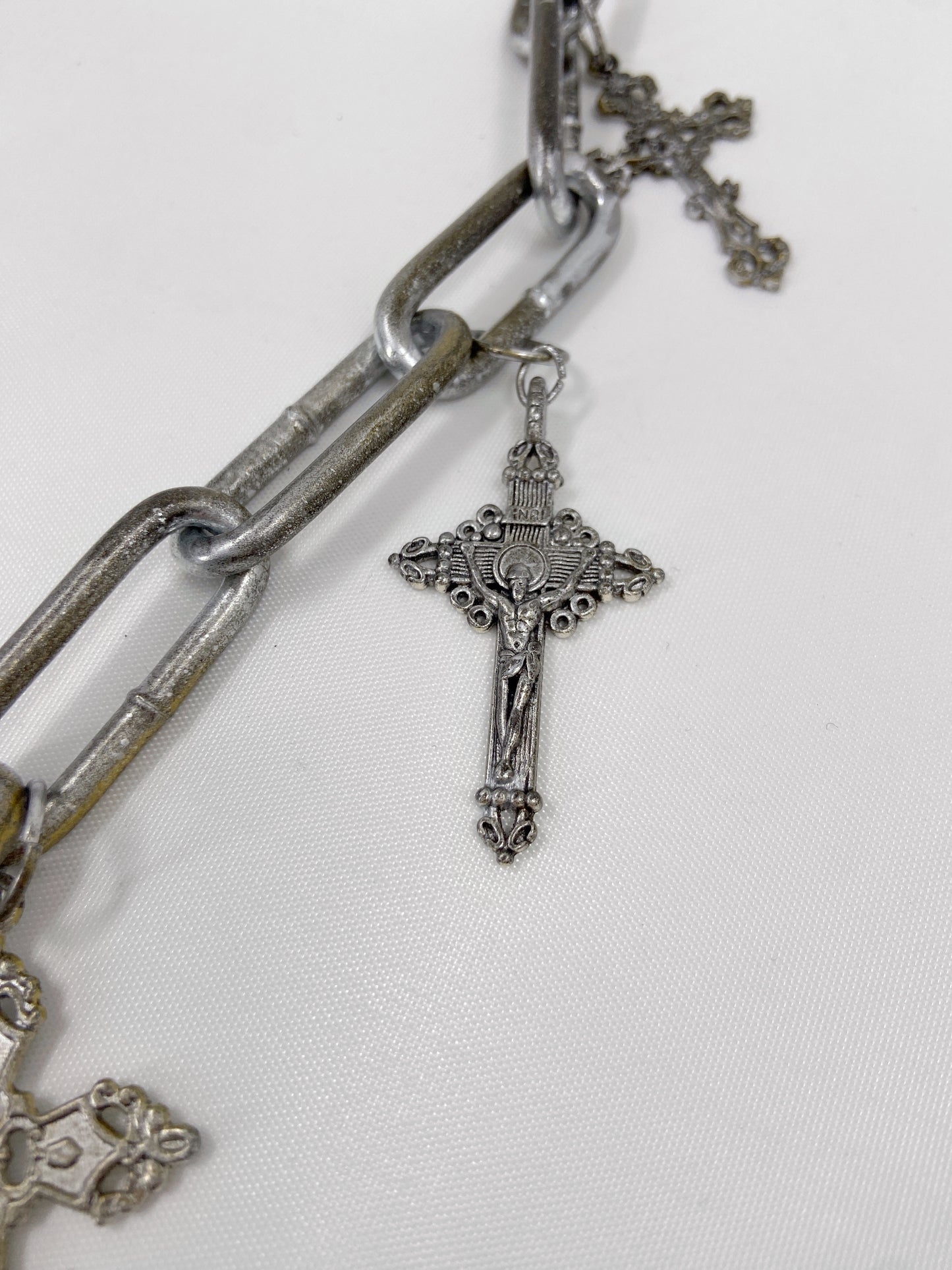 Jean Paul Gaultier 90S Sample 1/1 XXL Silver 11 Crucifix Cross Chain Necklace