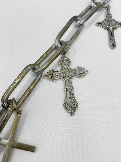 Jean Paul Gaultier 90S Sample 1/1 XXL Silver 11 Crucifix Cross Chain Necklace